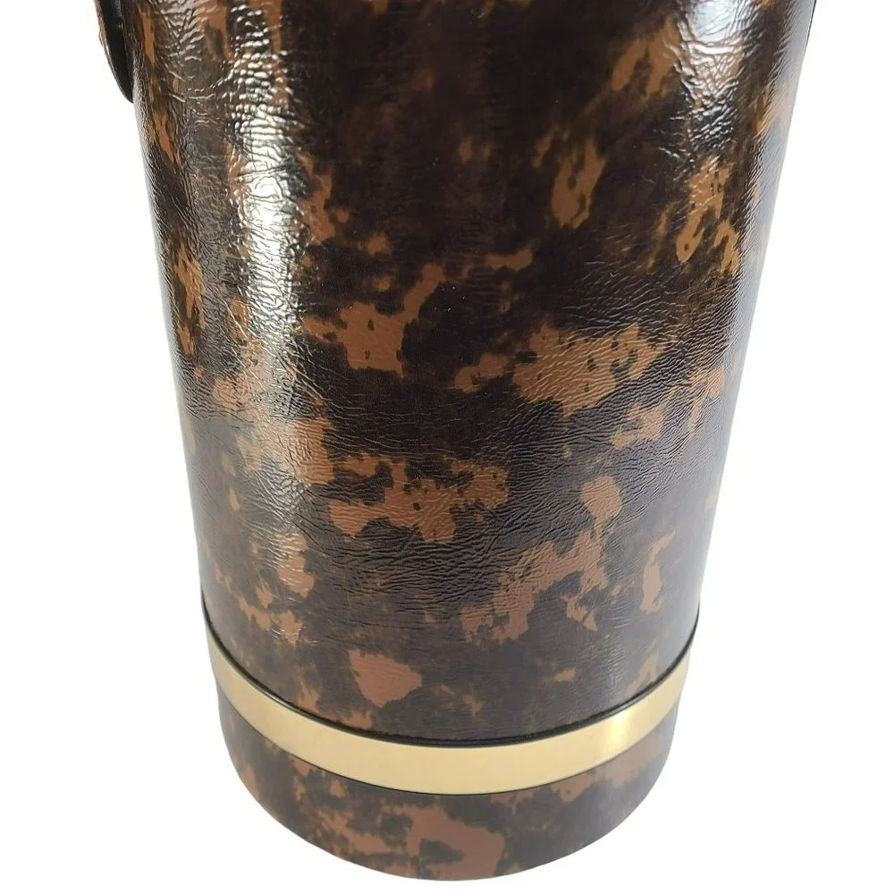 Vintage Mid Century Modern Ice Bucket Gold Brown Marbled Silver Handle
